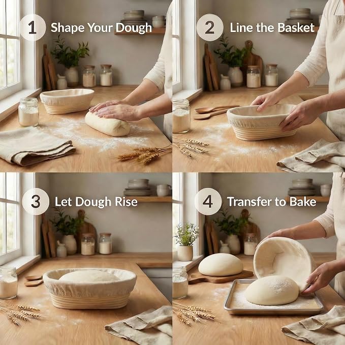 8 PCS Bread Proofing Basket Cloth Liner (6 Oval) & 2 Sourdough Starter Jar Covers, 10 Inch Reusable Banneton Basket Cover for Sourdough Baking, Reusable Dough Bowl Liner (Oval)