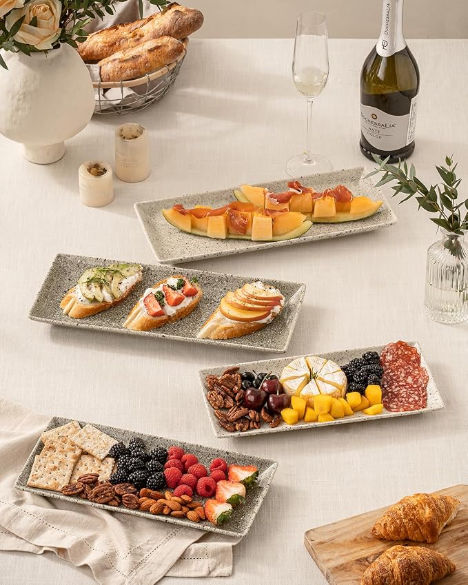 LAUCHUH 3 Tier Serving Tray, Porcelain Serving Platters and Trays for Party 12 Inch Tiered Tray Stand Cupcake Stand with Collapsible Sturdier Rack for Father's Day Serving Food, Speckled Gray