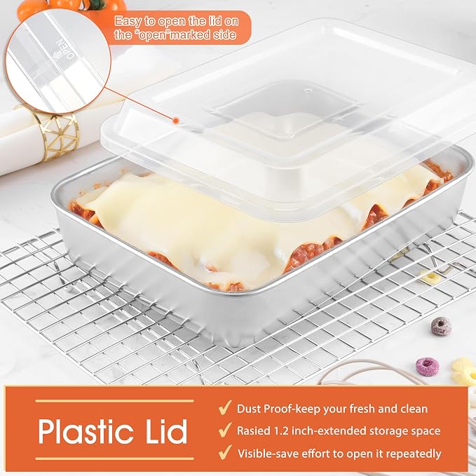 Herogo Baking Pan with Lid (2 Pans + 2 Lids), 7 x 9 Inch Stainless Steel Nonstick Deep Bakeware, Rectangle Cakes Bakeware for Brownies Casseroles, Non Toxic & Dishwasher Safe