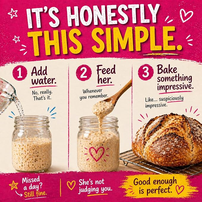 Hot Mess Mama Sourdough Starter Culture – Dehydrated Wild Yeast Sourdough Bread Starter for Homemade Artisan Bread Baking, Live Active Cultures, Unbleached Flour, Reusable Baking Culture