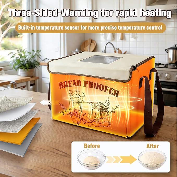 Folding Bread Proofing Box with 50-113℉ Temp Control, Large Dough Proofing Box with 3-Side Heating Precise Control 48H Timer, Ideal for Sourdough, Bread Baking, Yogurt, Pizza, Kombucha