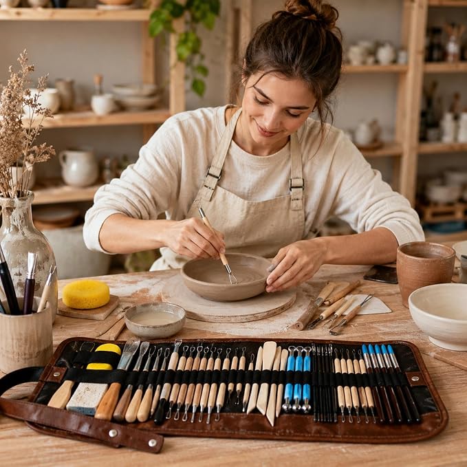 47PCS Pottery Tools Kit, Clay Sculpting and Ceramic Carving Tools for Polymer Clay Modeling, Shaping, Trimming and and DIY Art Projects, for Beginners and Artists