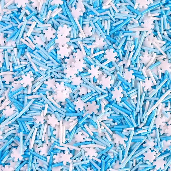 Christmas Sprinkles Edible 8 Oz White Snowflake Sprinkle Holiday Cake Cookie Sprinkles Blue White Jimmies Sprinkle Edible Winter Snow Cake Decorating for Christmas Winter Dessert Baking Decoration