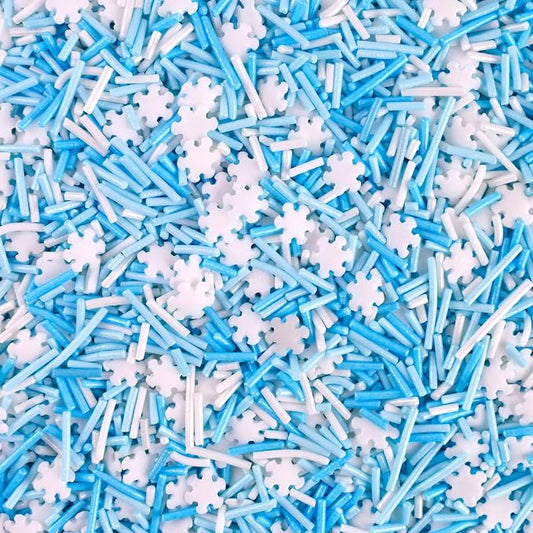 Christmas Sprinkles Edible 8 Oz White Snowflake Sprinkle Holiday Cake Cookie Sprinkles Blue White Jimmies Sprinkle Edible Winter Snow Cake Decorating for Christmas Winter Dessert Baking Decoration