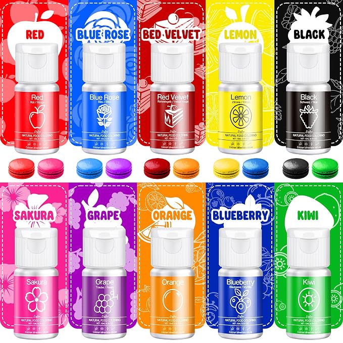 Natural Food Coloring - 10 Plant-Based Liquid Food Coloring Set, Artificial Dye Free, All Nature Food Dye for Baking, Cake Decorating and Fondant, Organic Food Color for Icing, Frosting - 3.5oz/100ml
