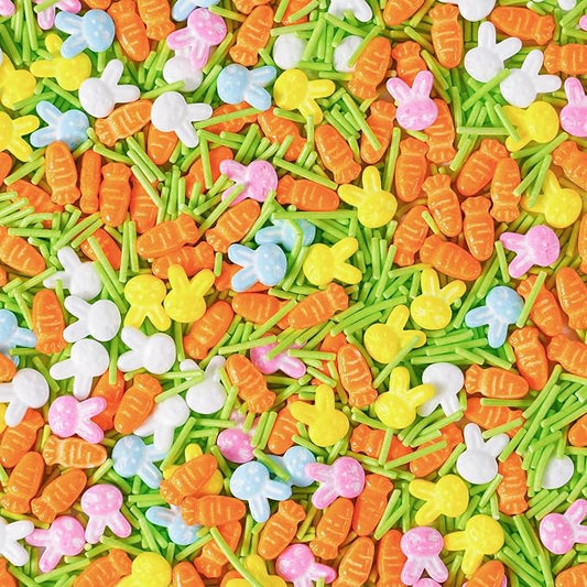 Easter Sprinkles for Cake Decorating 7 oz Pastel Spring Sprinkles - Edible Bunny Carrot Candy Green Jimmies Sprinkles Mix for Baking Easter Egg Ice Cream Cookies Cupcake Topper (Pink Blue Yellow Green)