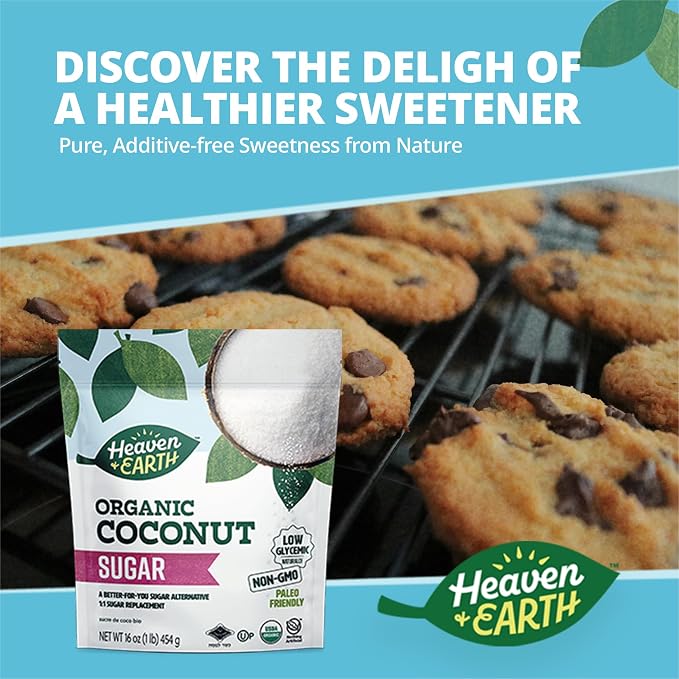 Heaven & Earth Organic Coconut Sugar, 16oz (3 Pack) | Low Glycemic | Unrefined Sugar Alternative | Natural Sweetener | Coconut Palm Sugar