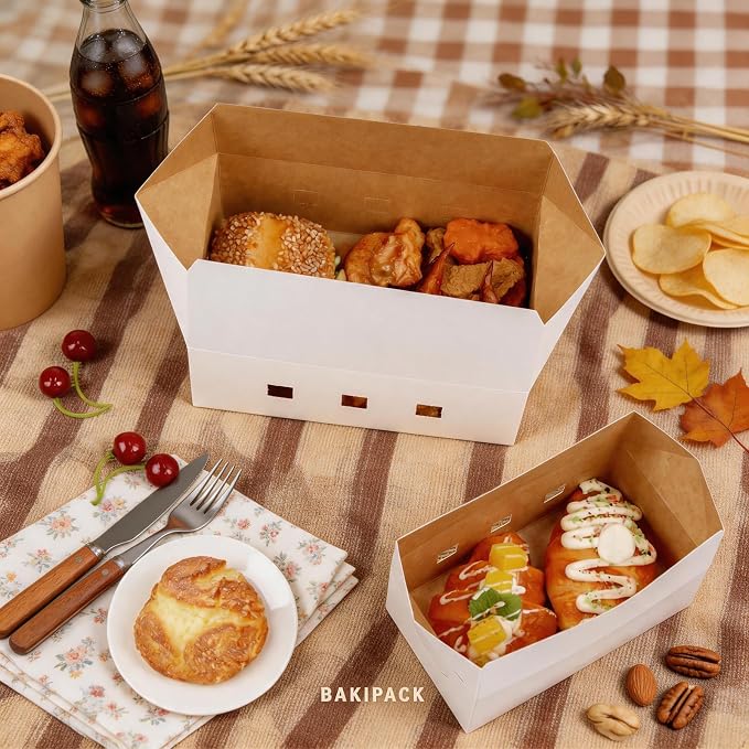 20 Rectangle Take Out Food Containers, 7x4x3 Inches, White Cardboard Lunch Boxes, Catering Boxes, Take Out Boxes-Fast Top, Paper Food To Go Boxes