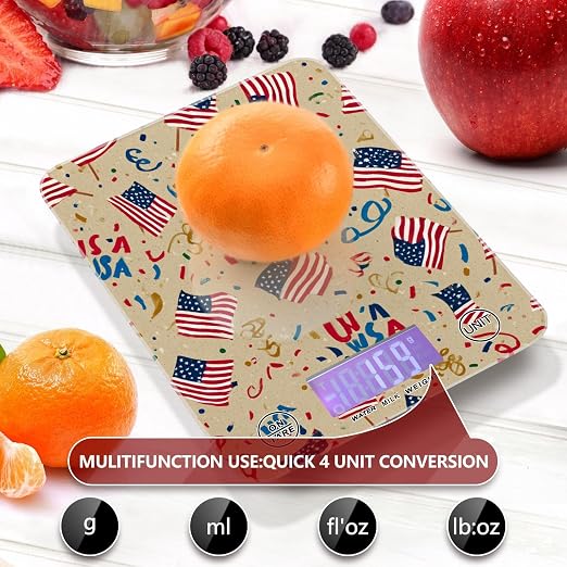 Food Scale Kitchen Scale for Baking Cooking Digital Food Weighing Measuring Scale Small Waterproof Electric Food Scale Brown Patriotic American Flags