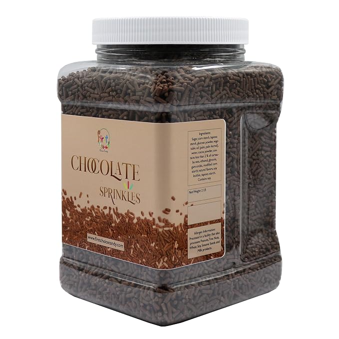 Decorating Sprinkles By FirstChoiceCandy- 2 LB - Colorful Jimmies Great For Topping for Bakery, Ice Cream, and Confectionary - Kosher Sprinkles In a Resealable Container (Chocolate)