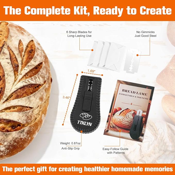 Bread Lame Dough Scoring Tool, Extractable & Magnetic Bread Scoring Tool with 6 Razor Blades
