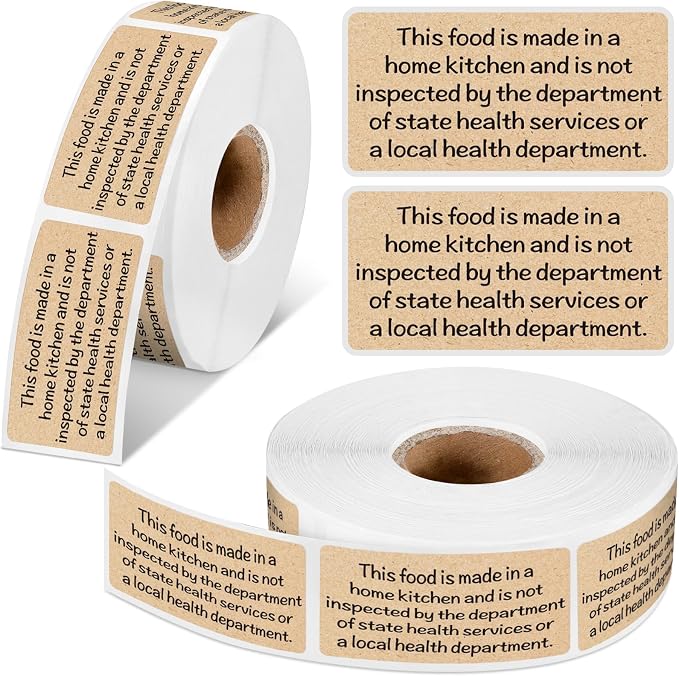 Marspark 500 Count Cottage Food Law Labels Stickers Made in A Home Kitchen Inspection Statement Thermal Printed Labels for Home Kitchen (2 x 1 Inch,Classic,Kraft)