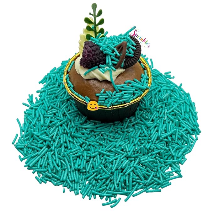 SE Si&Moos Teal Jimmies Sprinkles Teal Sprinkles for Cake Decorating Edible Crunchy Jimmies for Topping Ice Cream, Cookies, Cakes, Cupcakes, Dessert Decorating 3 OZ
