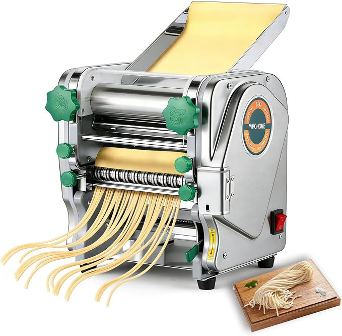 Commercial Pasta Maker Machine,Electric Noodle Maker&Dumpling Machine for Home Use,Stainless Steel Dual-Cutter No Disassembled-3/9mm Width Noodle/Thickness Dough-Auto Noodle Sheeter