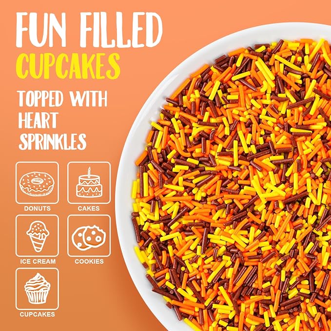 Autumn Jimmies Thanksgiving Sprinkles 7oz - Orange, Yellow, Brown Edible Fall Sugar Candy for Cookie, Cake, Ice Cream, Cupcake Decorating, Halloween Christmas Baking Supplies