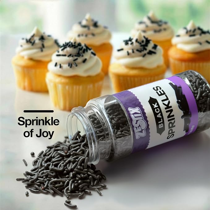 Black Sprinkles 3 oz Bottle | Jimmies Sprinkles for Cake Decorating | Dessert Topping for Baking, Cupcakes, Cookies, Ice Cream, Holidays, Birthdays & Elegant Parties