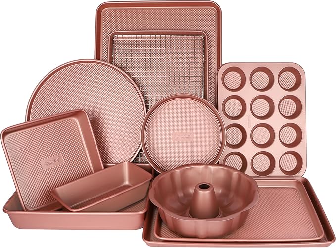 David Burke 17x11 Cookie Sheet – Carbon Steel, PFTE & PFOA Free, Oven Safe, Non-Toxic, Perfect for Baking and Roasting – Rose Gold