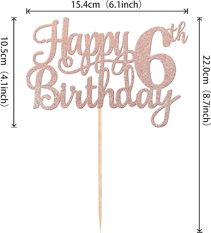 1 PCS Happy 6th Birthday Cake Topper Glitter Cheers to 6 Years Cake Pick Number 6 Fabulous Cake Decoration for 6th Birthday Party Decorations Supplies Rose Gold