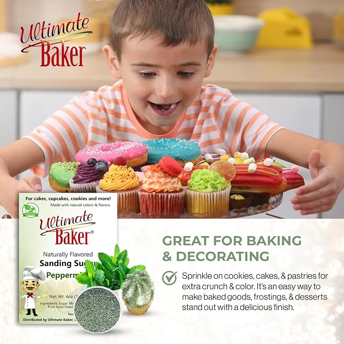 Ultimate Baker Flavored Sanding Sugar (1x4oz) - Burst of Flavor & Color for Cakes, Cookies & More, All-Natural, Perfect for Baking & Decorating or as a Flavored Coffee Sugar (Peppermint)