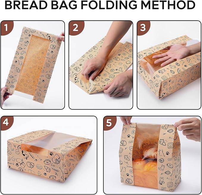 24PCS Paper Bread Bags for Homemade Bread and Sourdough, Clear Window Bakery Bags for Storage and Gifting, 50% Thicker Kraft Material, Includes Sealing Stickers