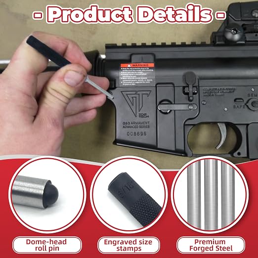 9-Piece Roll Pin Punch Set - Precision Steel Punches for Gunsmithing, Watch Repair & DIY (1/16" to 1/4") - Includes Tool Pouch, Ideal for Firing Pin Removal, Nail Punching & Building Projects