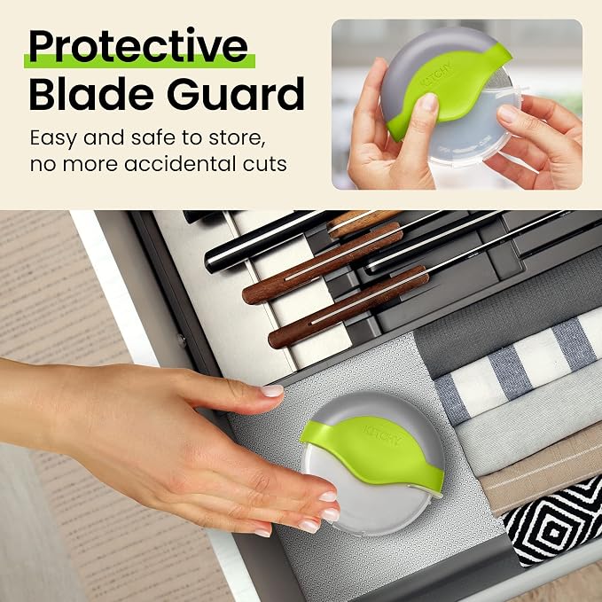 Kitchy Pizza Cutter Wheel, Heavy Duty Ergonomic Pizza Slicer with Easy Grip Non-Slip Handle and Blade Cover, Dishwasher Safe (Green)