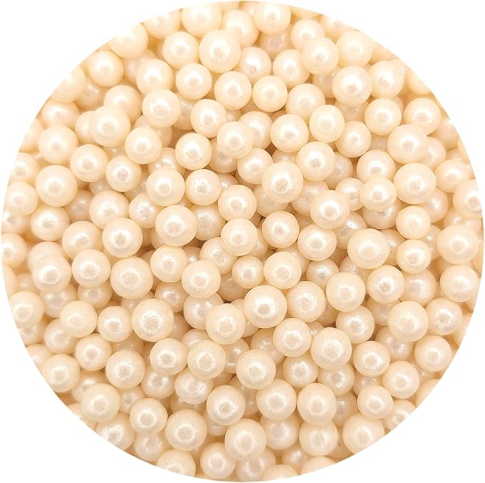 NCS White Shimmer 4mm Edible Sugar Pearls Sprinkles – Cupcake, Cake, Cookie & Baking Decorations, 7 oz
