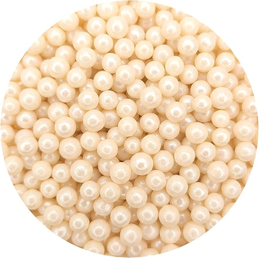 NCS White Shimmer 4mm Edible Sugar Pearls Sprinkles – Cupcake, Cake, Cookie & Baking Decorations, 7 oz