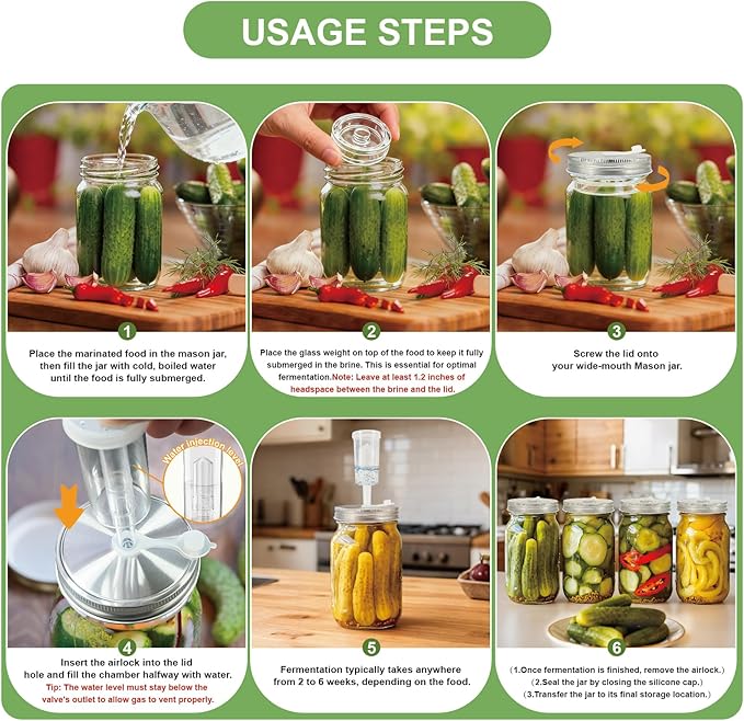 Fermenting weights wide mouth Mason Jar Fermentation Kit with 4 Fermentation Lids, 4 Glass fermentation Weights, 4 Airlocks for Fermenting, 5 Silicone Rings & Grommets - Pickling kit（No Jars）