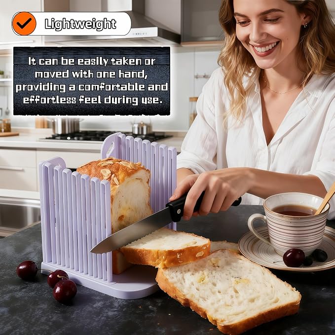 Adjustable Bread Slicer Guide - 4 Thickness Settings for Perfect Homemade Bread Slices, Food-Grade ABS Toast Cutter with Crumb Tray, Multi-Purpose Kitchen Tool for Bread, Cheese, Fruits & Vegetables