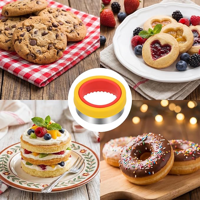4 Inch Round Cookie Cutter with Plastic Top Protection, Large Circle Biscuit Cutters, Metal Cookie Cutters for Safe Baking & Dough Cutting, Fluted Round Cookies Cutter