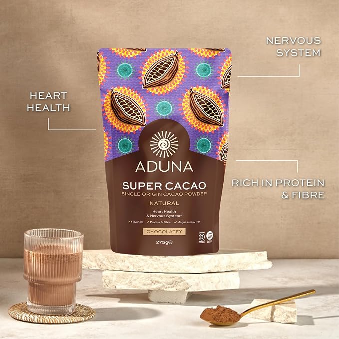 Aduna Super-Cacao Powder | 100% Natural Ghanaian Cacao for Heart Health & Energy Support | Natural Vegan Source of Magnesium, Flavanols & Iron | Superfood for Hot Chocolate, Smoothies, & Baking | 275g