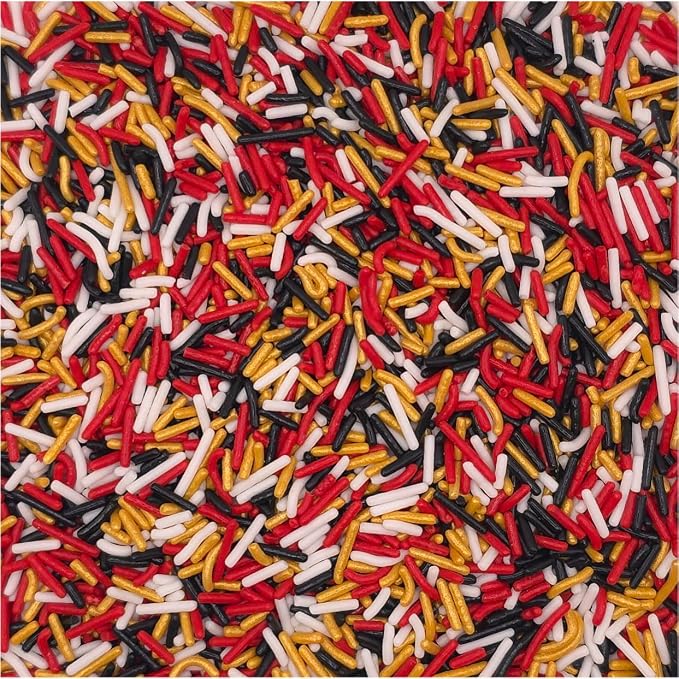 NCS San Francisco Game Day Red, Black, White & Gold Jimmies Edible Sprinkles – Cupcake, Cake & Cookie Decorations, 7 oz