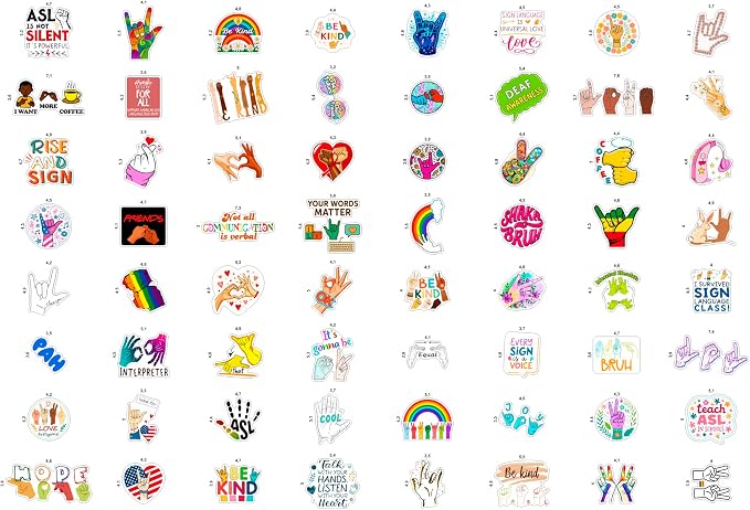 100Pcs Sign Language Stickers for Water Bottle, Laptop - ASL Stickers, Decorations - American Sign Language Gift for Women & Men