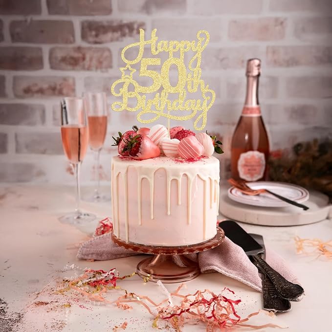 1 Pack Happy 50th Birthday Cake Topper Gold Glitter 50 & Fabulous Cheers to 50 Years Old 50th Birthday Cake Pick for Celebrating 50th Birthday Anniversary Party Cake Decorations Supplies