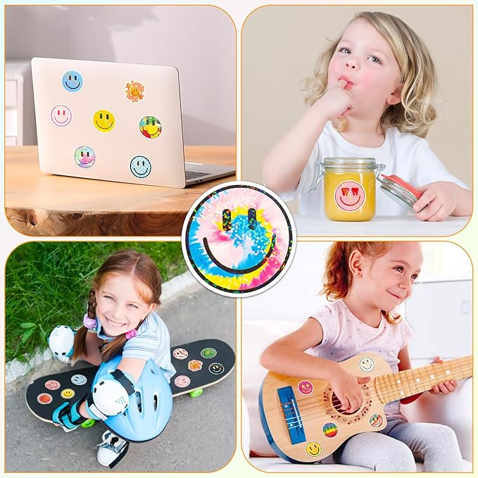 50PCS Smiling Glitter Stickers, Cute Water Bottle Stickers for Kids, for Teaching Rewards, Notebooks, Stationery, Luggage, Cartoon PVC Happy Sticker