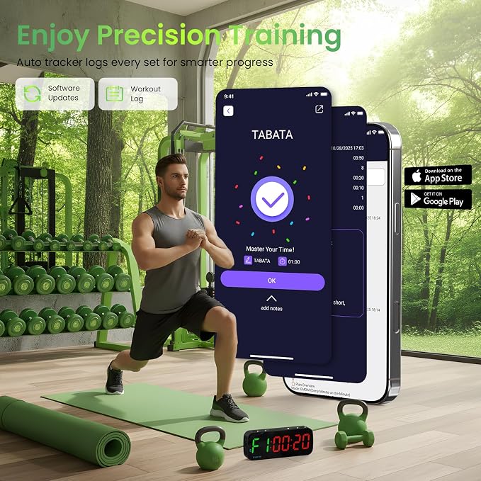 Gym Timer Clock Bluetooth App Controlled Magnetic Workout Interval Timer, Home Large LED Digital Display, Countdown Clock for Score Crossfit, Tabata, HIIT, EMOM, Boxing (Black)