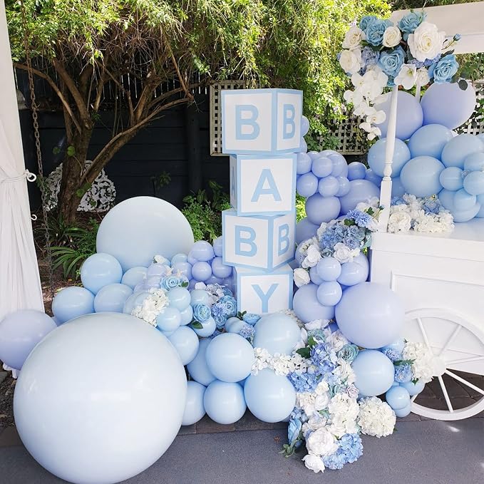 Voircoloria 130pcs Light Blue Balloons Different Sizes 18" 12" 10" 5" Baby Blue Balloons for Boys Girls Birthday Baby Shower Gender Reveal Wedding Children's Day Decorations