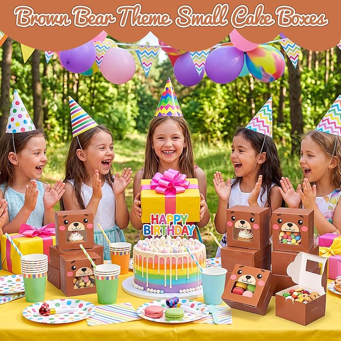 50 Pack Little Bear Cookie Boxes with Window, Cute Treat Boxes for Baby Shower, Kids Birthday & 1st Birthday, Gender Reveal, Bear Party Favor for Cookies, Macarons & Cupcakes