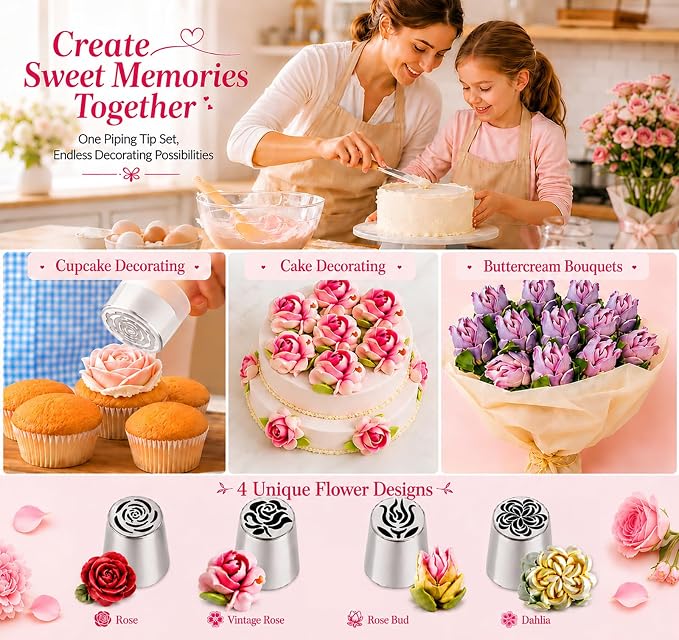 Extra Large Russian Piping Tips Stainless Steel Icing Tips Set for Buttercream Roses 3D Floral Designs Baker Tools for Wedding Birthday Cakes Cupcakes Cookies (Extra Large Russian Piping Tips 2)