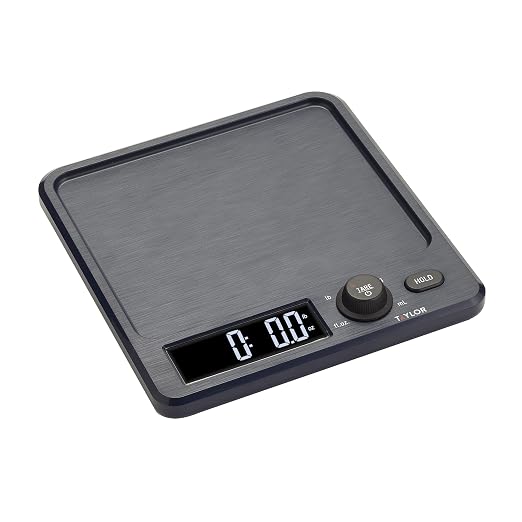 Taylor Digital Kitchen Scale with Antimicrobial Surface Plastic Body Weighs Up to 11 pounds Capacity with Hold and Tare Functions and Backlight, Navy
