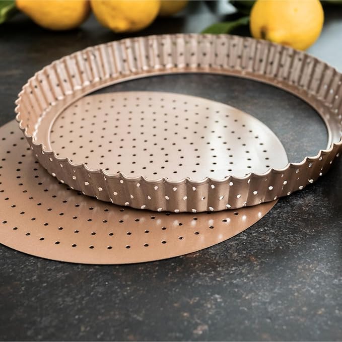 HAPPIELS 9in Tart Pan with Removable Bottom Nonstick, PFOA & BPA Free | Non Toxic Fluted Pie & Quiche Tin | Best Perforated Non Stick Nontoxic 9in Molds with Holes for Oven Baking
