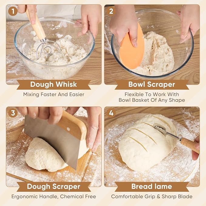 Sourdough Starter Kit, Banneton Bread Proofing Basket Baking Gift Set, Sourdough Bread Baking Supplies, Sourdough Tools with Starter Jar, Bread Sling, Bread Lame, Bread Making Tools