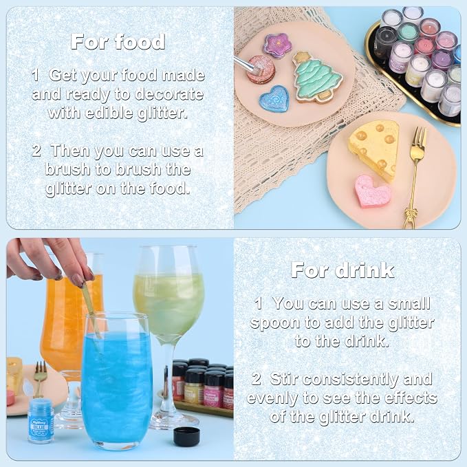 Iridescent Blue Edible Glitter - 5g Food Grade Cake Decorating Shimmering Glitter, Edible Sprinkle Luster Dust for Drinks, Chocolates, Fondant, Strawberries, Cupcakes, Candy, Easter Cookie - Vegan
