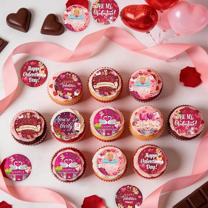 36PCS Edible Be My Valentine Cupcake Toppers Wafer Paper I Love You Cupcake Picks Happy Valentine’s Day Cake Decor for Valentine's Day Theme Wedding Party Supplies