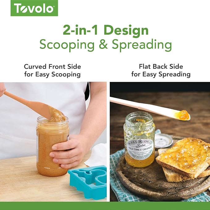 Tovolo Silicone Jar Spatula Long Handled Rubber Scraping Scooping Tool for Peanut Butter Jam Jelly Jars Blenders, Extra Long Flex Core Silicone Jar Scraper Dishwasher Safe BPA Free, Deep Indigo
