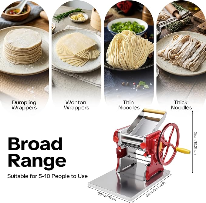 Manual Noodle Machine, Commercial Pasta Maker, Dough Sheeter Machine, Adjustable Thickness 0.5-5mm, Dough Roller Machine, Spaghetti Dough Machine for Home