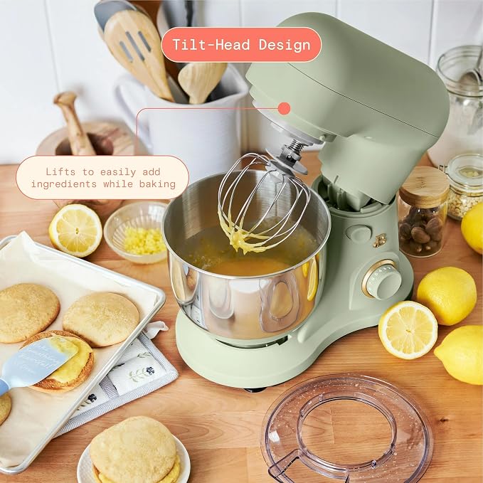 3.5 Qt Stand Mixer, 300W Powerful Motor, Tilt-Head Design with Stainless Steel Bowl, 12 Speeds, Includes Dough Hook Whisk Beater for Baking Mixing (Sage Green)