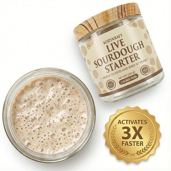 KozyKraft Live Wet Sourdough Starter Jar (30g) | Active Culture for Home Baking | Unflavored | Ships Ready to Feed