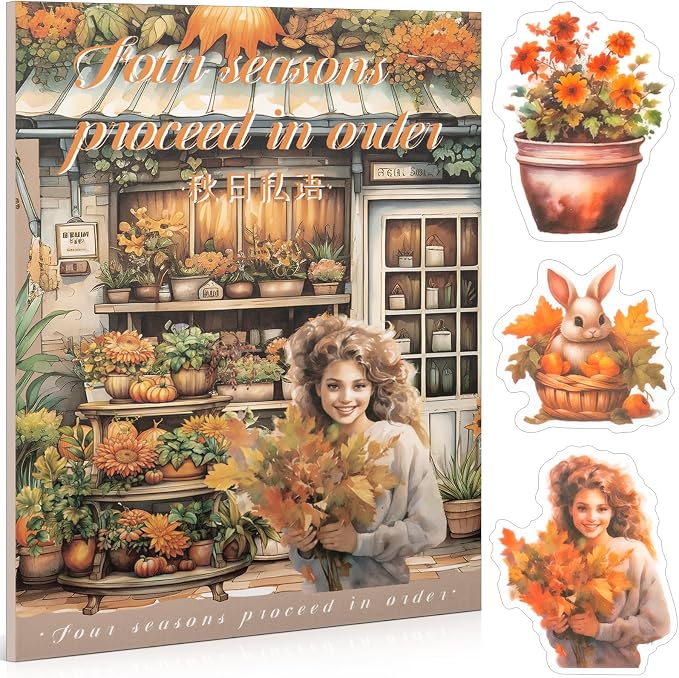 Autumn Theme Sticker Scrapbooking Supplies for Junk Journal, 20 Sheets PET Stickers - Vintage Journaling Stickers, Ephemera Sticker Book Pre Cut(TZ-006-003)